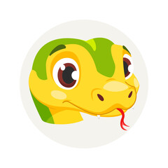 Cartoon Snake head, wild animal baby snake face.