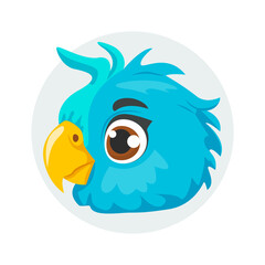 Cartoon Parrot head, wild animal baby parrot face