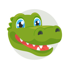 Cartoon Crocodile head, wild animal baby crocodile face.