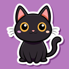 Fototapeta premium Cute cartoon black cat with pink ears illustration