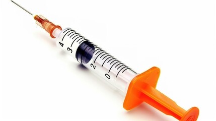 Fototapeta premium Injection with a Syringe Isolated on White Background - a clinical and precise visual. The injection with a syringe isolated on the white background creates a clean and sterile look. It gives the impr