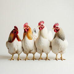 Fototapeta premium Hens, roosters, chicks, isolated, on a white background. Illustration for advertising agriculture, poultry.