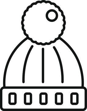 recommend clip art: Simple line drawing of a knitted winter hat featuring a fluffy pompom on top, perfect for cold weather