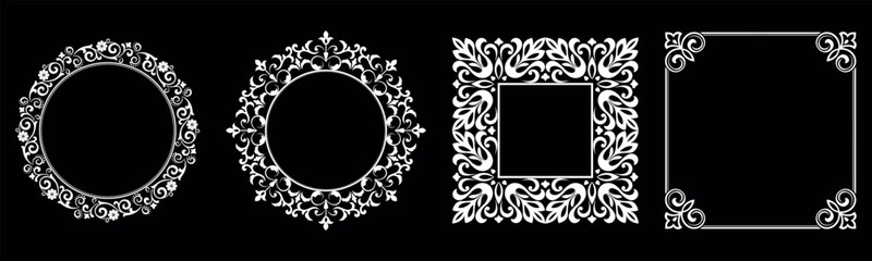 Set of decorative frames Elegant vector element for design in Eastern style, place for text. Floral black and white borders. Lace illustration for invitations and greeting cards.