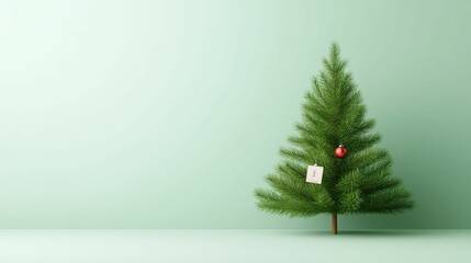 A small Christmas tree with a red ornament hanging from it