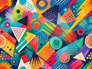 Memphis Abstract Brush Strokes Background with Copy Space