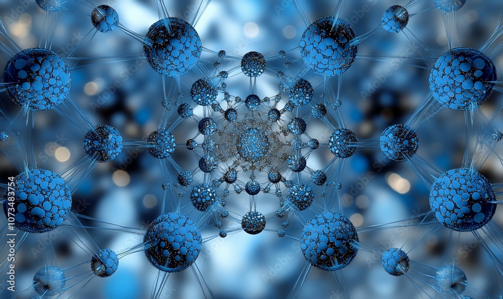 Aufkleber Abstract 3D rendering of a blue molecular structure with connecting lines.