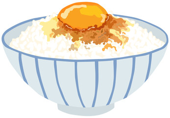 醤油をかけた卵かけご飯のイラスト ベクター素材
