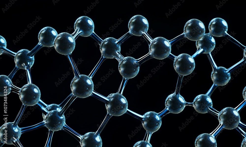 Poster Abstract 3D rendering of a molecular structure with blue spheres connected by thin lines against a black background.