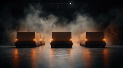 Three semitrucks on the open road, a powerful display of logistics and transportation in motion