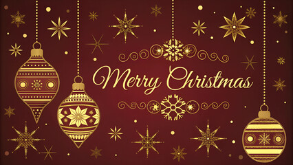 Festive Christmas card with decorative ornaments, stars, and "Merry Christmas" text
