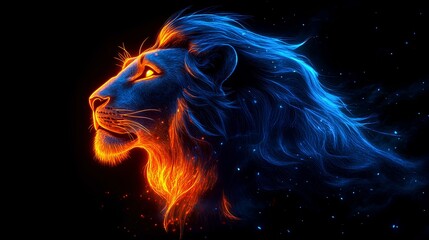 Majestic Lion in Neon Lighting Profile Shot