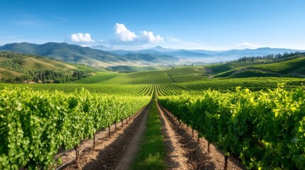 Naklejka premium Scenic vineyard landscape under a clear blue sky