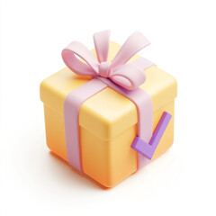 Obraz premium 3D icon of a gift box with a checkmark and ribbons on a white background.