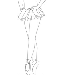 Dancing Leg Line Illustration, Ballerina's feet in pointe shoes. World Ballet Day, Hand drawn in thin line style