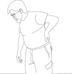 Older Person Back Pain, Hand drawn in thin line style