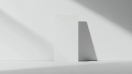 Fototapeta premium Modern Blank Standee Mockup on Minimalist White Wall with Soft Shadows for Professional Branding | Ultra-Detailed Design Template for Promotion