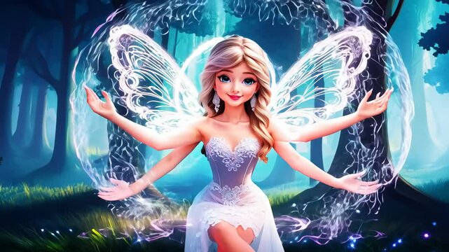 A fairy casting spells that create dazzling light patterns