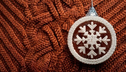 Holiday knitted geometric ornament with empty space for text. Knit christmas winter sweater design.