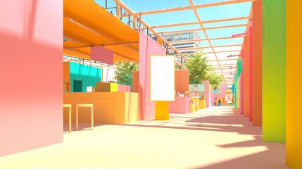 Vibrant Craft Fair Scene with Empty Standee Mockup - Ideal for Local Artisans and Creative Events Promotion