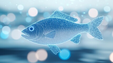 Naklejka premium Explore the intricacies of digital art featuring a luminous fish in a vibrant aquatic setting