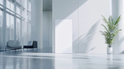 Fototapeta premium Professional Branding with Empty Standee Mockup in Modern Office Lobby | Corporate Identity Showcase in Sleek Environment