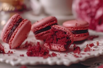 Delightful Colored Macarons Arranged on a Decorative Tablecloth With a Dreamy Background
