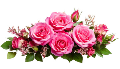 Obraz premium Pink Rose Flowers in a Fresh Floral Display Isolated on White