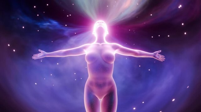 Spirit being in space Spiritual Awakening concept animation Soul experiencing Self Realization or Awakening