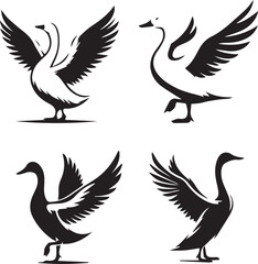 Swan and Goose Silhouette Collection - Elegant Bird Vector Set