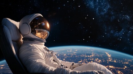 Astronaut relaxing in space, gazing at Earth from orbit