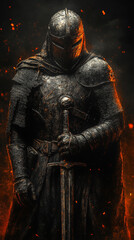 Knight with heavy sword on chest