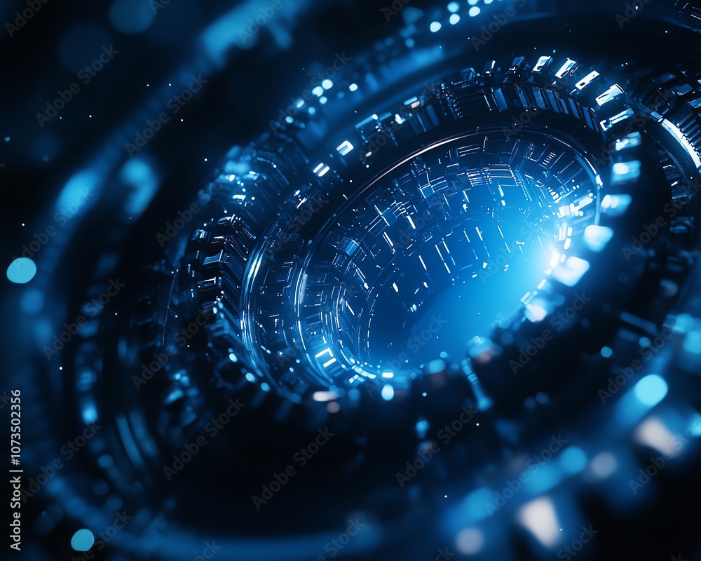 Poster Blue abstract technology background featuring rotating gears and cogs, dark color palette evoking a sense of hightech precision and digital sophistication, Generative AI