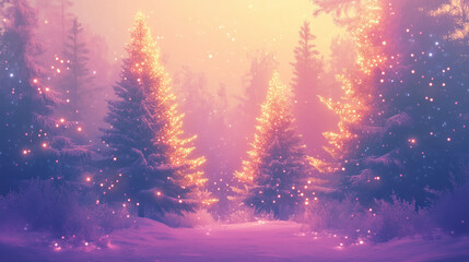 magical Christmas trees in the forest