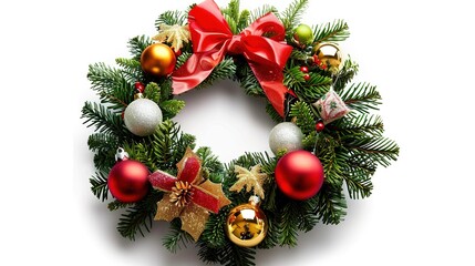Christmas Wreath Isolated on White Background - a festive and charming visual. The Christmas wreath isolated on the white background creates a simple yet elegant look. It gives the impression of a hol