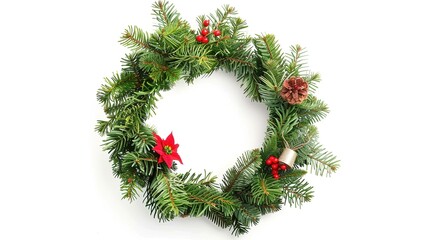 Christmas Wreath Isolated on White Background - a festive and charming visual. The Christmas wreath isolated on the white background creates a simple yet elegant look. It gives the impression of a hol
