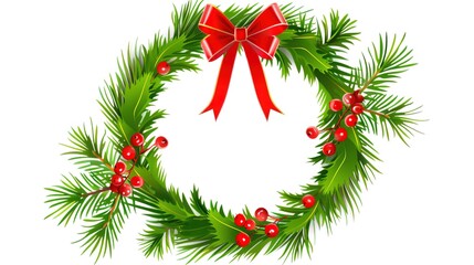Christmas Wreath Isolated on White Background - a festive and charming visual. The Christmas wreath isolated on the white background creates a simple yet elegant look. It gives the impression of a hol