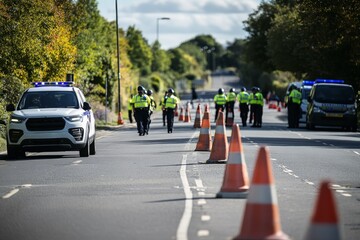 Fototapeta premium A road being blocked by the police.