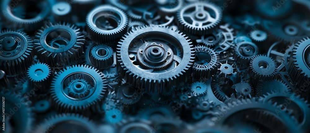 Leinwandbilder abstract digital technology backdrop in shades of blue, with interconnected gears and cogs, set agai