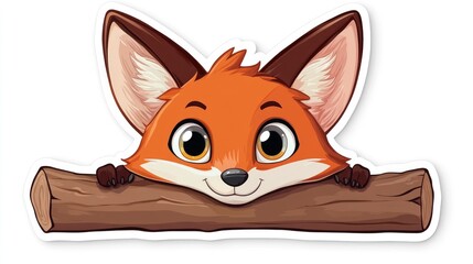 Obraz premium Cute Cartoon Fox with Bright Eyes Peeking Out