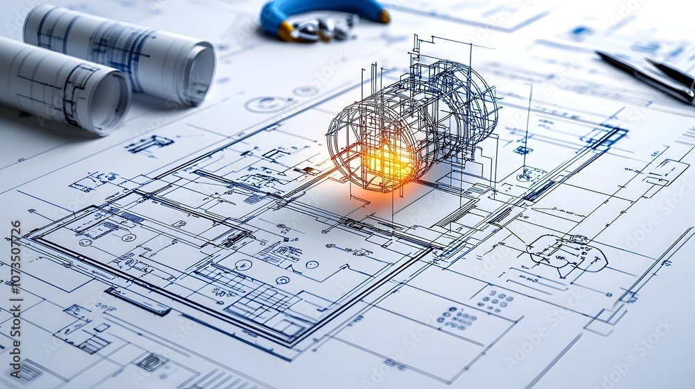 Poster Glowing blueprint with structural lines representing innovative ideas technological solutions and the potential for progress and advancement