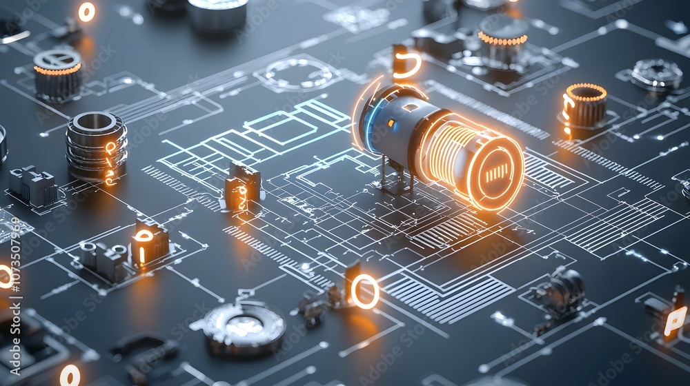 Aufkleber bright neon blueprint with vibrant outlines symbolizing forward thinking solutions innovative techno