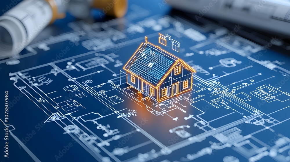 Aufkleber Bright neon blueprint with sharp geometric outlines symbolizing forward thinking solutions and innovative strategies for progress and growth
