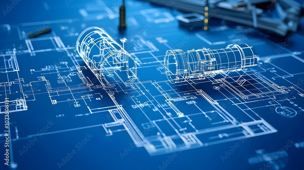 Aufkleber detailed glowing blueprint displaying innovative solutions for construction projects the digital ren