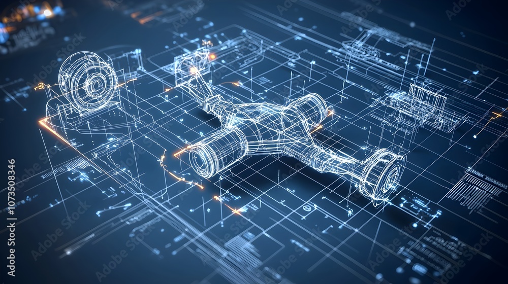 Aufkleber Futuristic blueprint with radiant lines and abstract geometric shapes showcasing innovative design solutions for the future  Minimalist and stylized digital rendering with a modern
