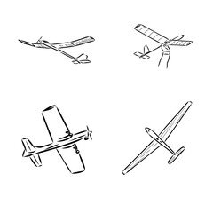 plane drawing on white background, airplane model sports, vector sketch