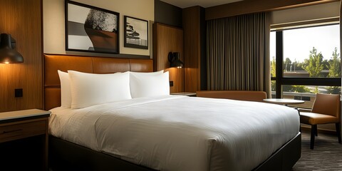 Fototapeta premium Cozy Modern Hotel Room Interior