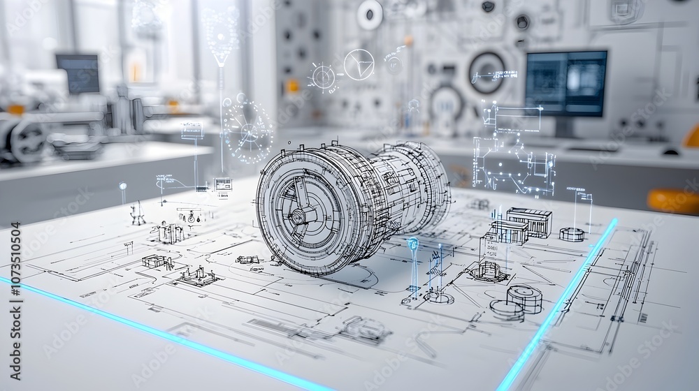 Poster Luminous blueprint with glowing edges representing cutting edge plans and innovative solutions for the future  This abstract high tech design concept symbolizes progress development