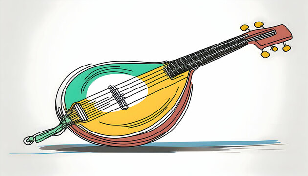 colorful mandolin instrument outline on white background clip art preview