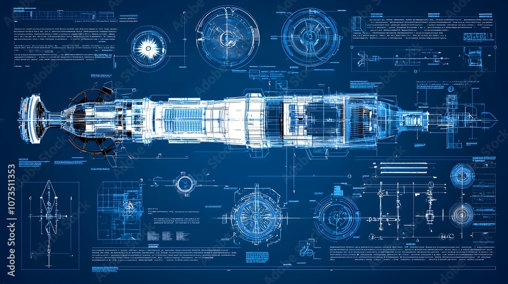 Leinwandbilder Radiant blueprint with dynamic design elements unveiling visionary solutions and innovations for the future  Futuristic digital showcasing a conceptual